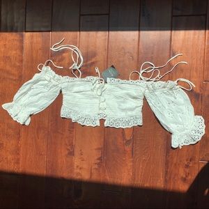 Lace-up Eyelet Off- Shoulder Crop Top